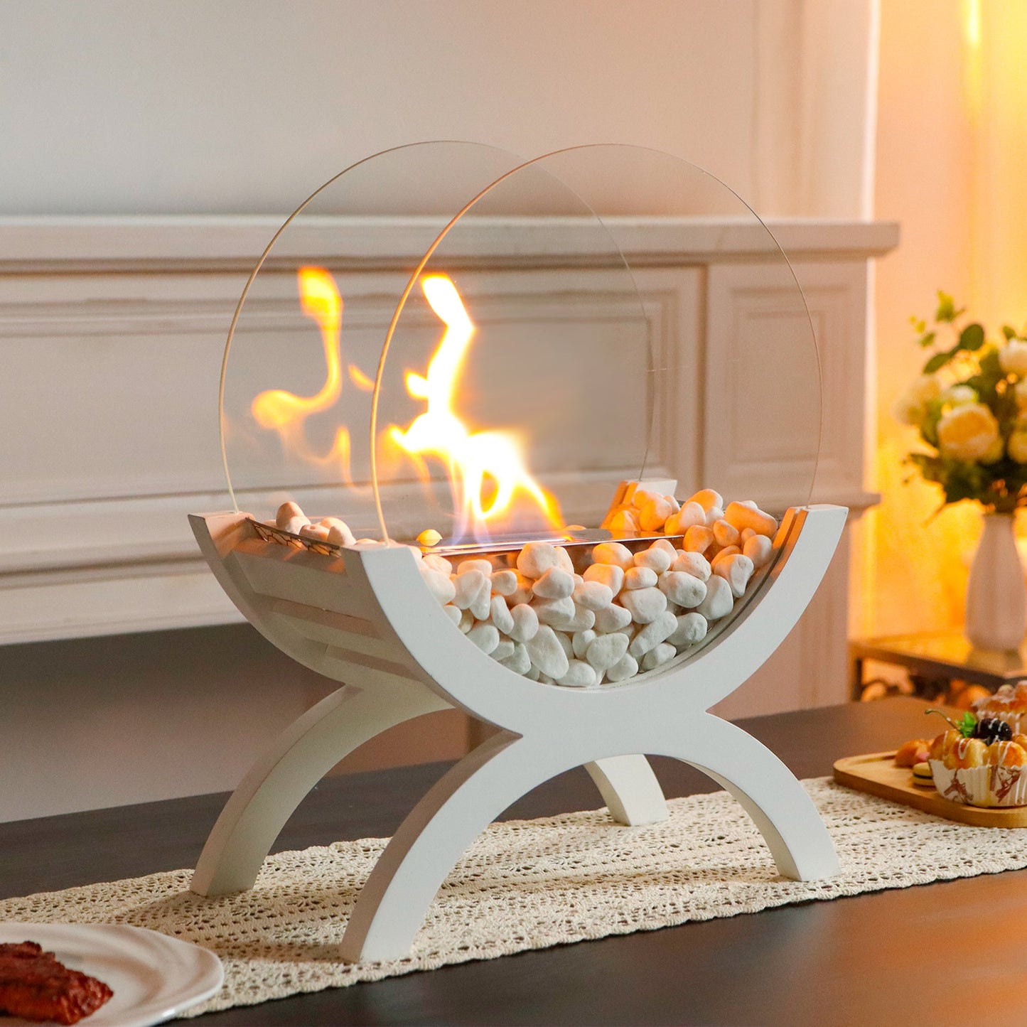 JHY DESIGN Round Tabletop Firepit 43cm H – Bio Ethanol, Ventless, Indoor/Outdoor