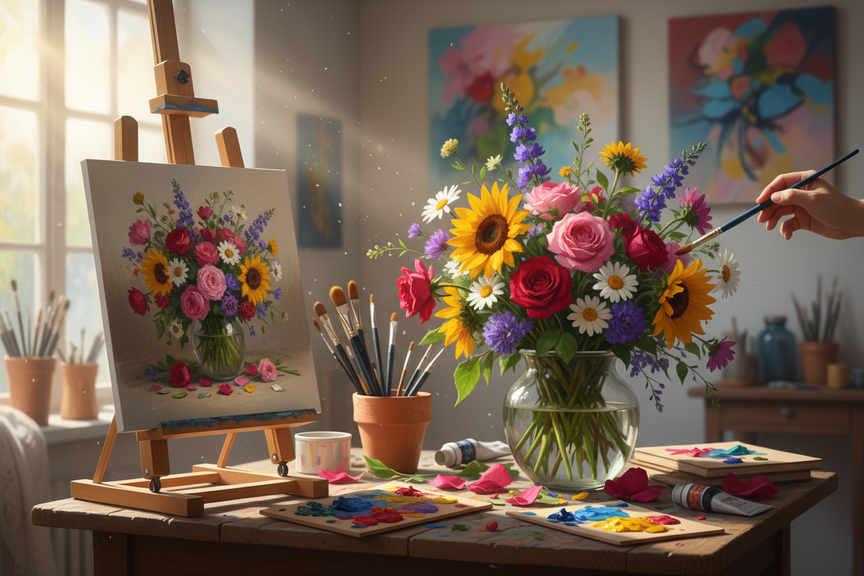 Flowers and painting